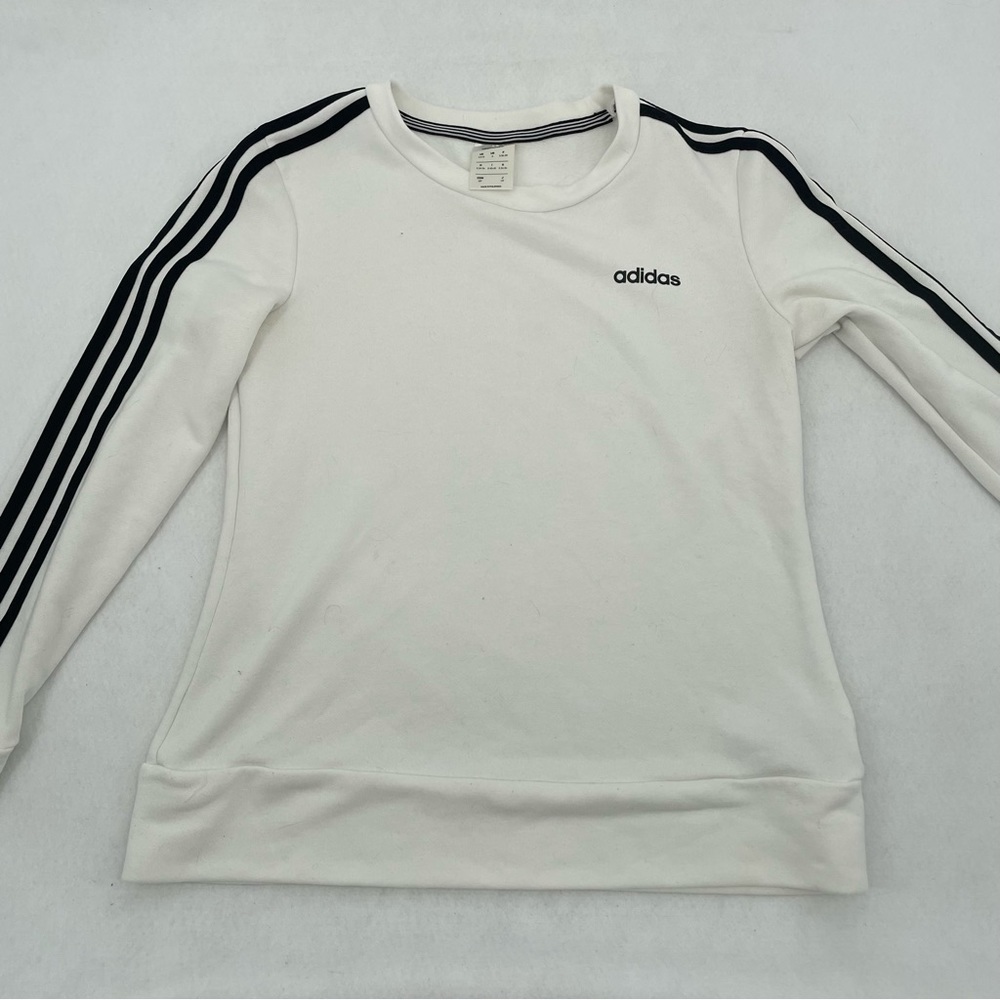 ADIDAS Women’s White Crewneck Sweatshirt Black 3 stripes down sleeve size: Small